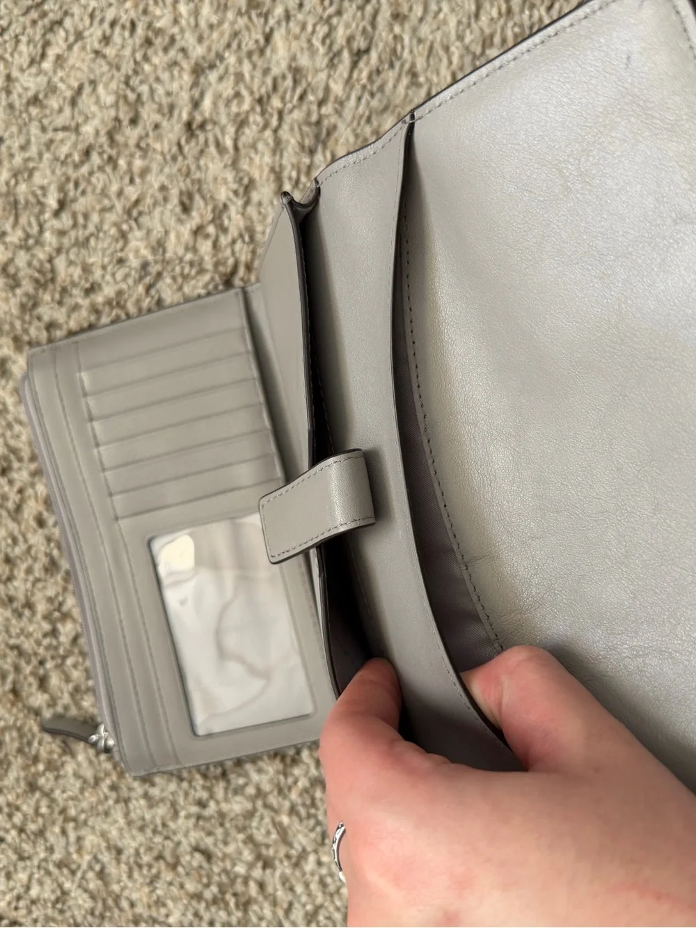 Michael Kors Light Grey Leather MK Logo Clutch Wallet